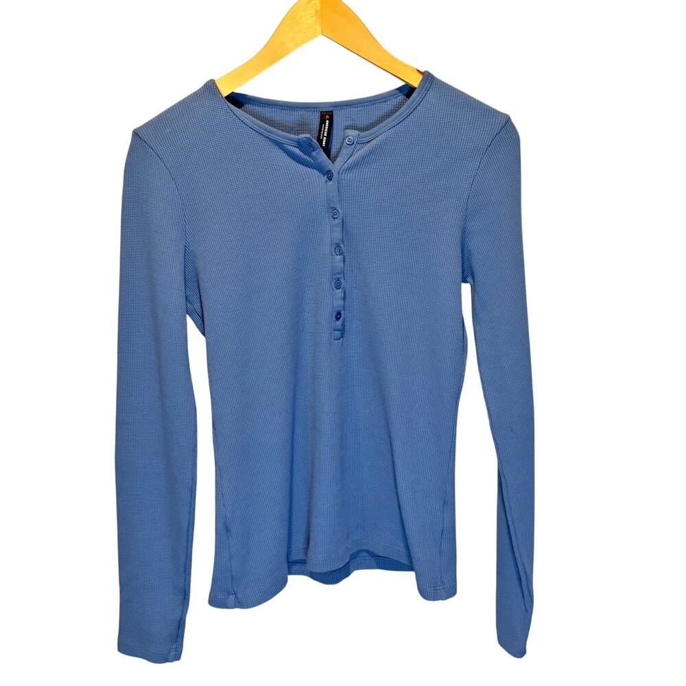 American Giant Blue Waffle Knit Long Sleeve Henley Top - size Small